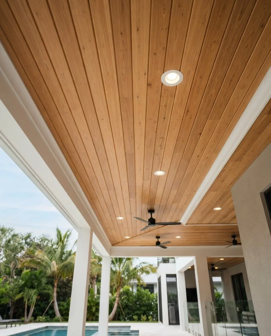 Wood tongue and groove porch ceiling